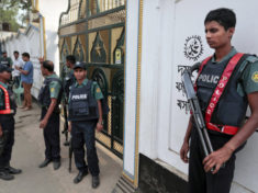 Bangladesh Police guarding a mosque