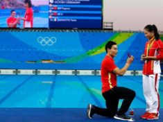 a marriage proposal at the olympic medalling