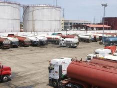 Petrol tankers waiting to load at NNPC depot