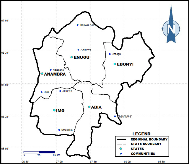 Southeastern Nigeria Showing the States under Investigation