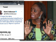 Kemi Adeosun denies insulting Igbos says tweet was a farce