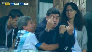 Diego Maradona celebrates the second goal for argentina against Nigeria