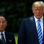 North Korea's envoy Kim Yong Chol is pictured with U.S. President Donald Trump as he departs after a meeting at the White House in Washington, June 1, 2018.