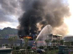 Rescue workers try to put out a fire after an explosion at a chemical plant inside an industrial park in Yibin Sichuan province China July 12 2018.