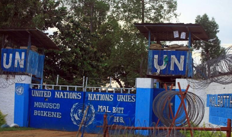 The entrance to the United Nations Organization Stabilization Mission in the Democratic Republic of the Congo (MONUSCO) compound of Boikene Camp is seen locked in Beni in North Kivu province of the Democratic Republic of Congo, November 16, 2018. REUTERS/Samuel Mambo