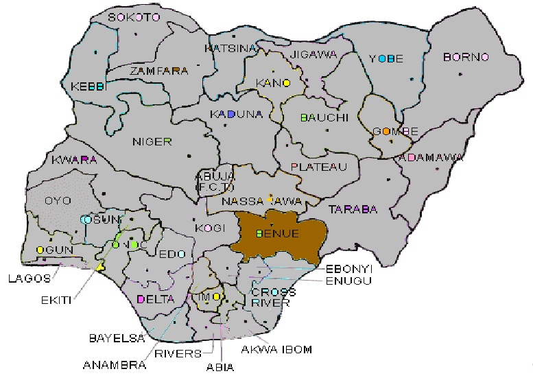 Map of Nigeria showing Benue State