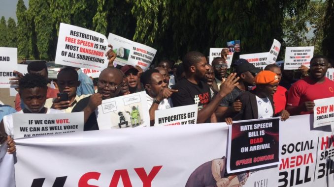 Anti Social Media Bil and Hate Speech bill protesters in Abuja Nigeria