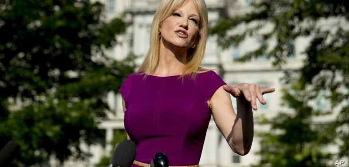 FILE - White House senior adviser Kellyanne Conway speaks to reporters outside the West Wing of the White House in Washington, May 29, 2019.