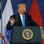 US President Donald Trump delivers remarks at a Veterans Day Parade and Wreath Laying ceremony in Manhattan New York City US