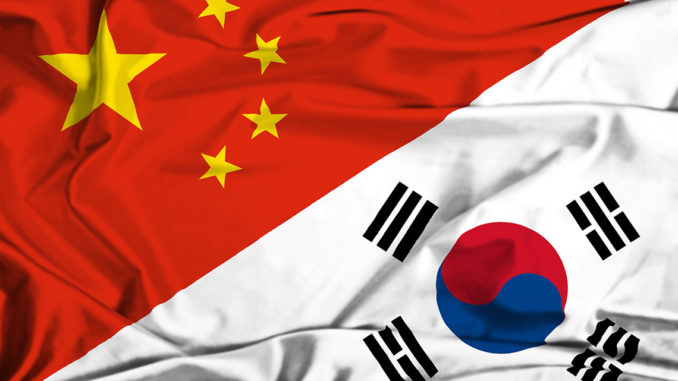 China and South Korea flags