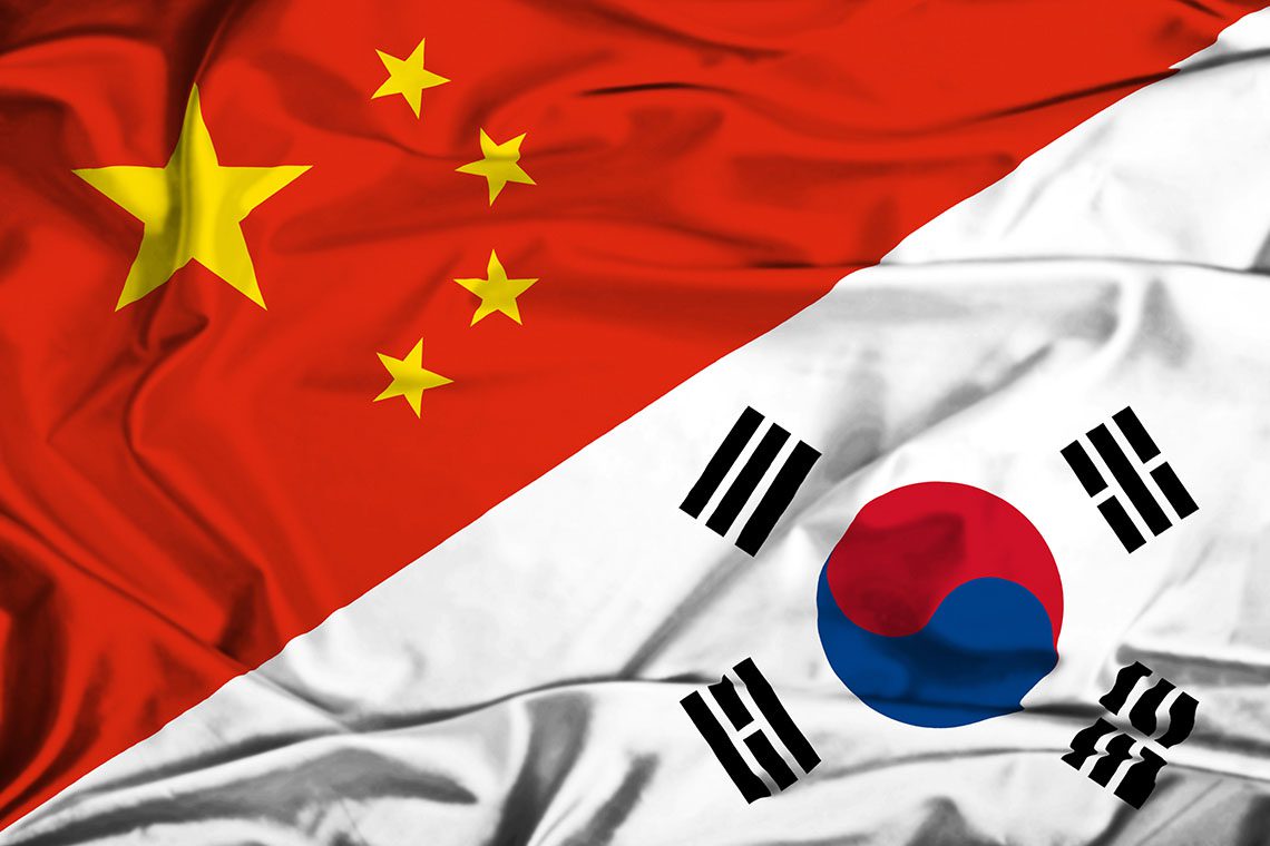 China and South Korea flags