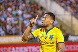 Israel Folau - Australian Rugby player points to heaven in worship after scoring