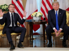 France's President Emmanuel Macron gestures during the meeting with U.S. President Donald Trump, ahead of the NATO summit in Watford, in London, Britain, December 3, 2019. Ludovic Marin/Pool via REUTERS