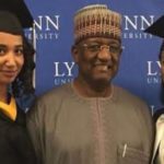 Alhaji Mohammed Indimi and his two graduated daughters Amouna and Hauwa  Photos