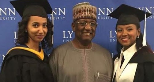 Alhaji Mohammed Indimi and his two graduated daughters Amouna and Hauwa -Photos