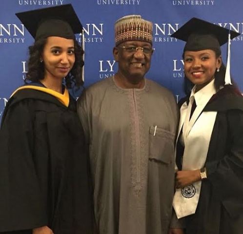 Alhaji Mohammed Indimi and his two graduated daughters Amouna and Hauwa