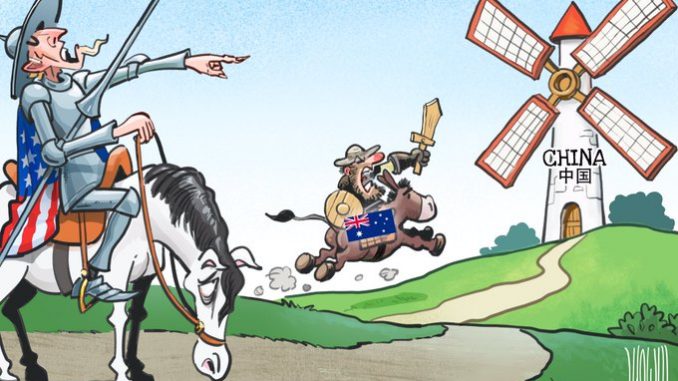 Cartoon in Chinese media depicts Australia as America’s servant