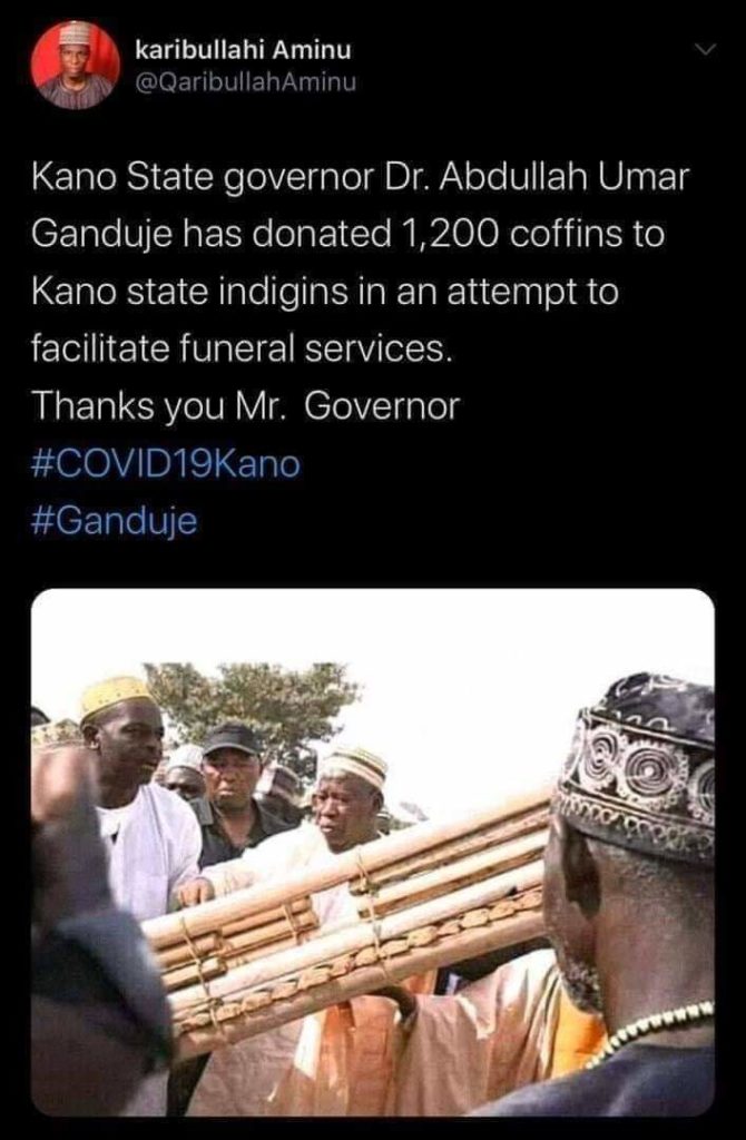Kano state governor donates 1200 coffines