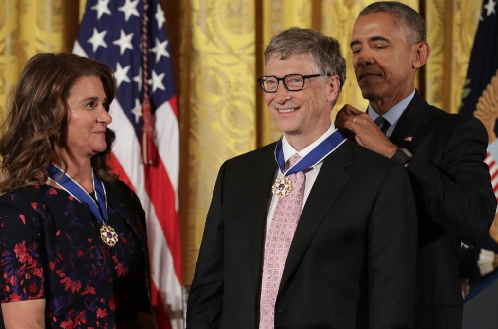 Obama and Bill and Melinda Gates - Old time compatriots in common agenda - here Bill and Melinda Gates receives Medal of Honour from Obama as a US president