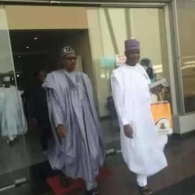 President Buhari and Minister of Aviation Hadi Sirika