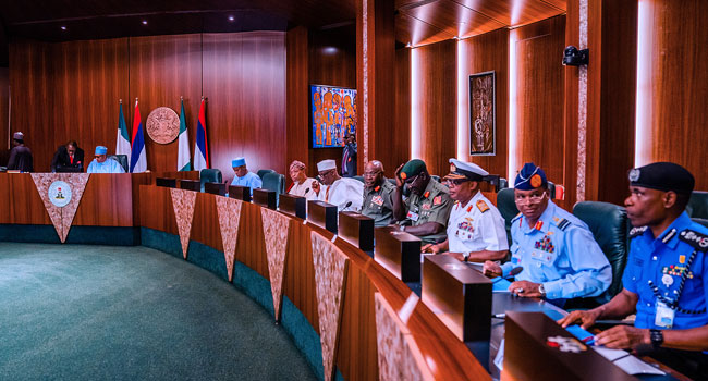 Buhari meets with Sevice Chiefs and Aregbesola