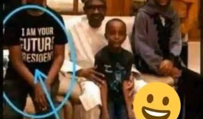 Wonder Shall Never End! See What Is Written On President Buhari’s Grandson Shirt That Got People Talking