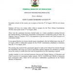 BREAKING  Federal Government Finally Confirms Opening of Schools From 4th August for final year pupils