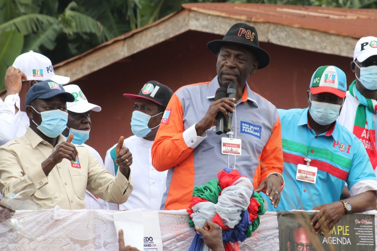 Pastor Ize Iyamu and Adams Oshiomhole at Campaign Ground