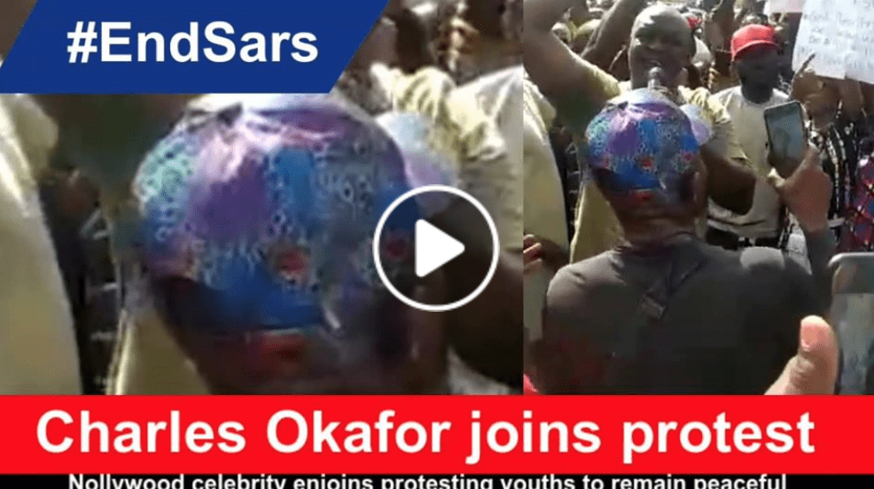 #EndSars: Nollywood celebrity Charles Okafor joins protests, urges youths to remain peaceful (Video)