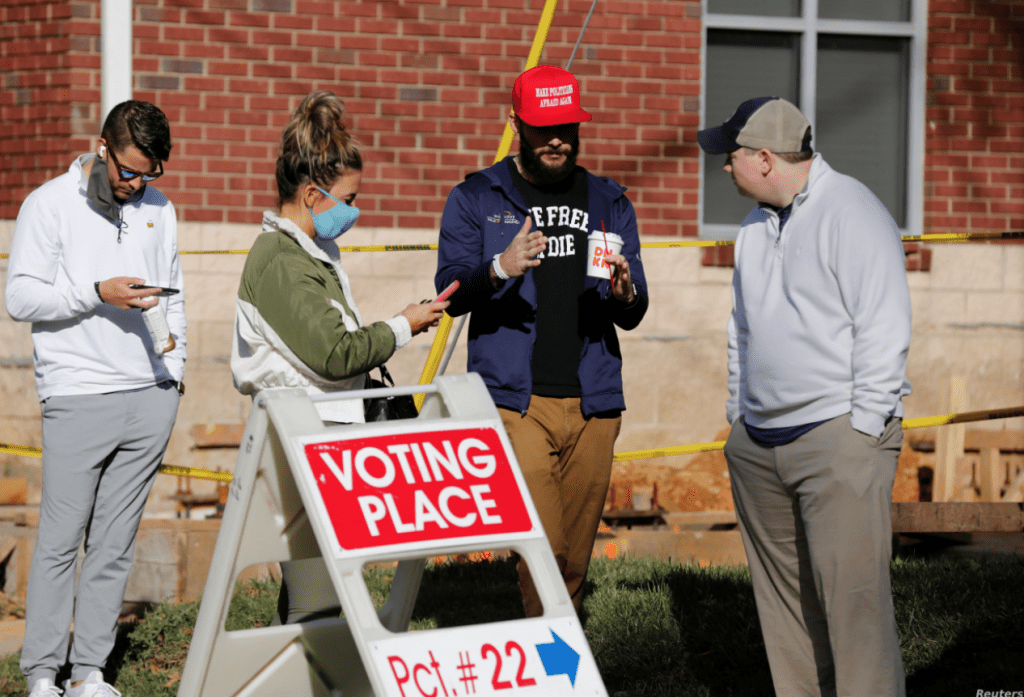 Voters line up at a polling station on Election Day in Charlotte, North Carolina, Nov. 3, 2020.