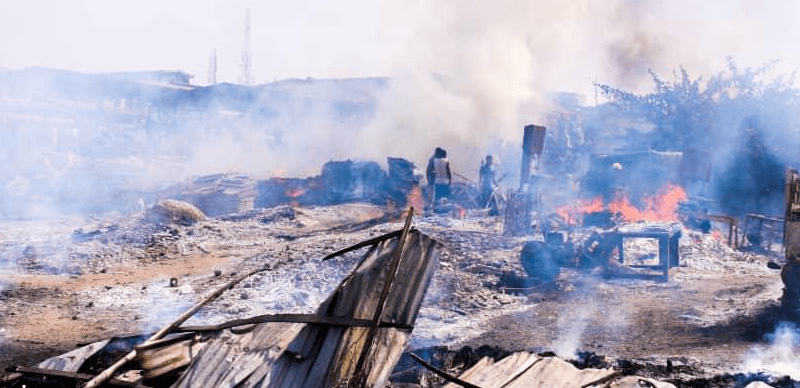 Some areas of Ketu plank market Lagos razed by fire