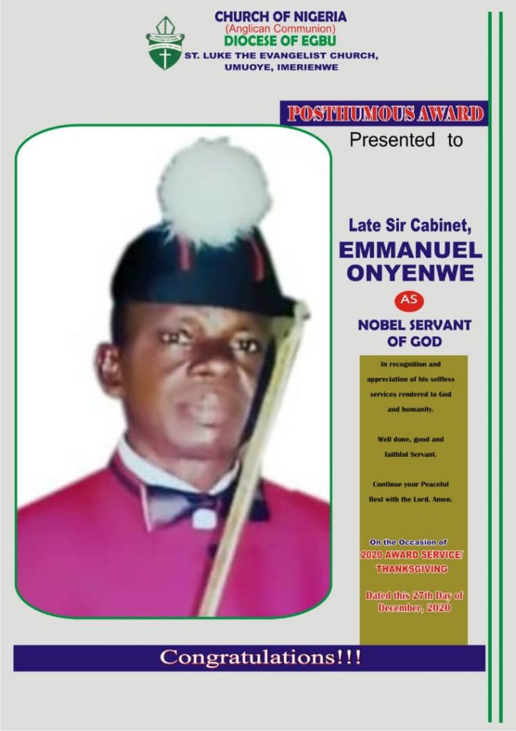 Late Sir Emmanuel Obinnaya Onyenwe, Father of 9News Nigeria Correspondent, Receives Posthumus Award In Imo State