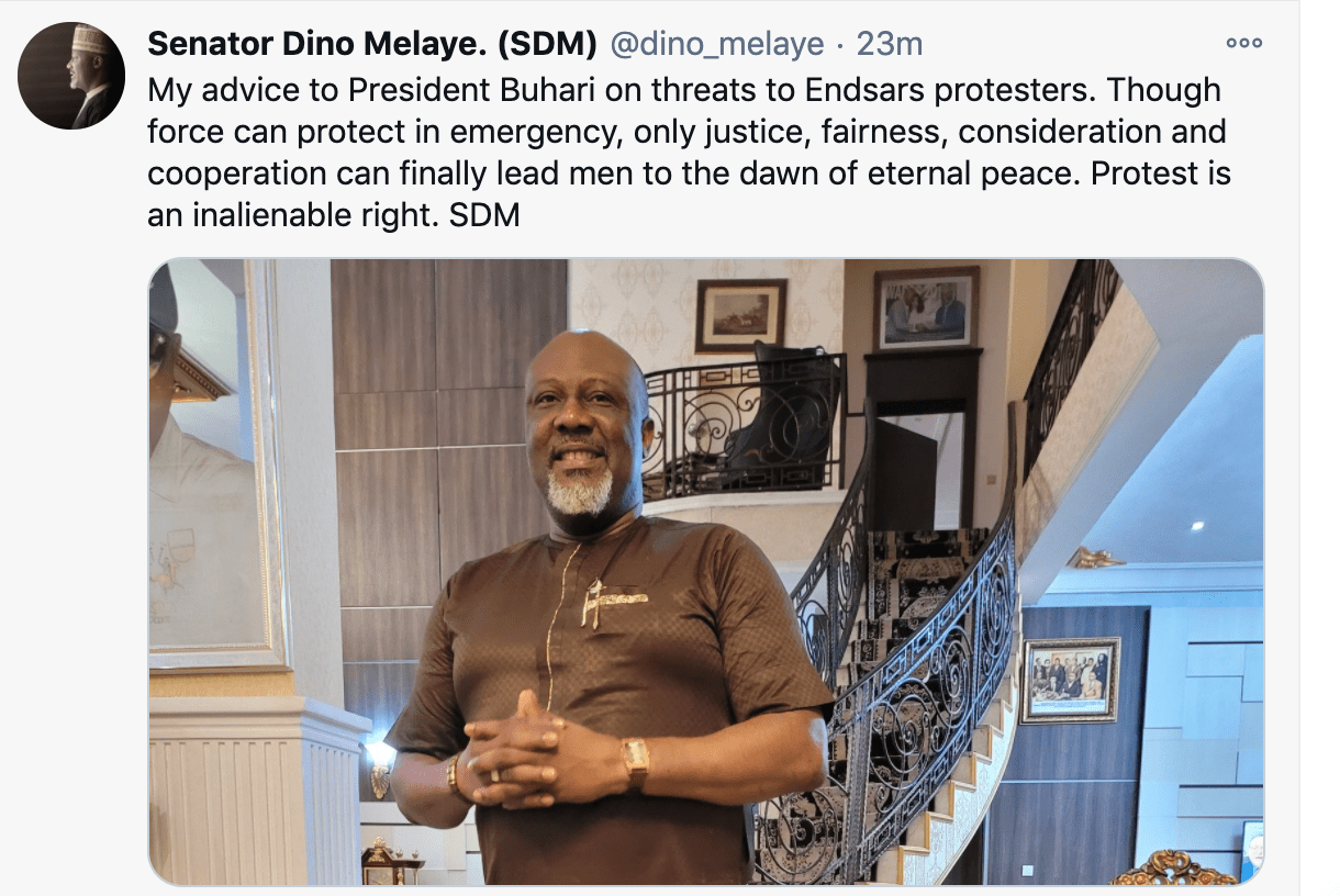 Nigerias Erstwhile Celebrity Lawmaker Senator Dino Melaye SDM advises Buhari as fresh EndSars protest looms