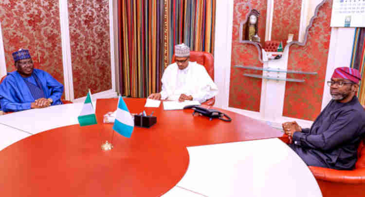 President Buhari with senate president Lawan and house speaker Gbajabiamila
