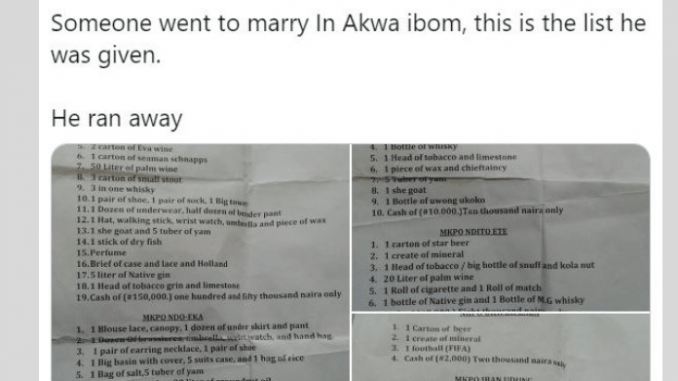 Husband-to-be Escapes As In-laws Give Him Expensive Traditional Marriage List