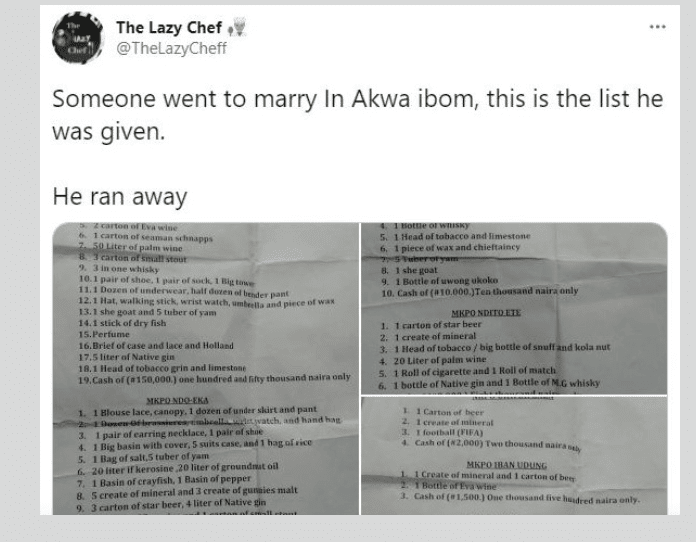 Husband-to-be Escapes As In-laws Give Him Expensive Traditional Marriage List