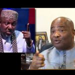 Rochas Okorocha and Governor Hope Uzodinma pointing fingers