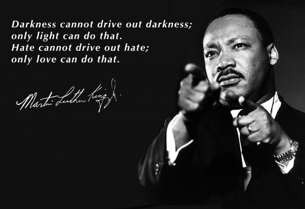 22Darkness cannot drive out darkness only light can do that. Hate cannot drive out hate only love can do that.22 Martin Luther King Jr.