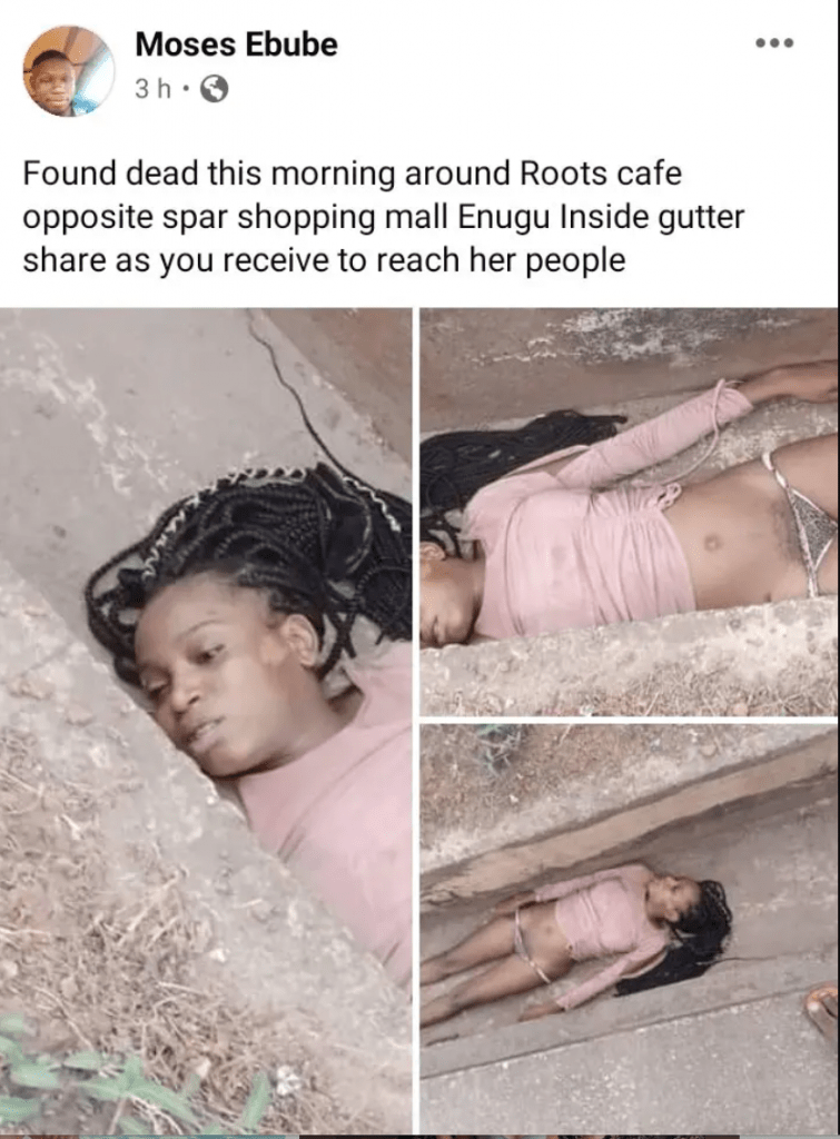 Unidentified Young Girl Dumped in a Drainage System in Enugu State