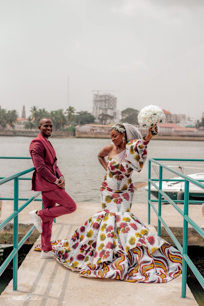 Nigerian fashion designer satisfies her desire wears an Ankara gown on her wedding day 2