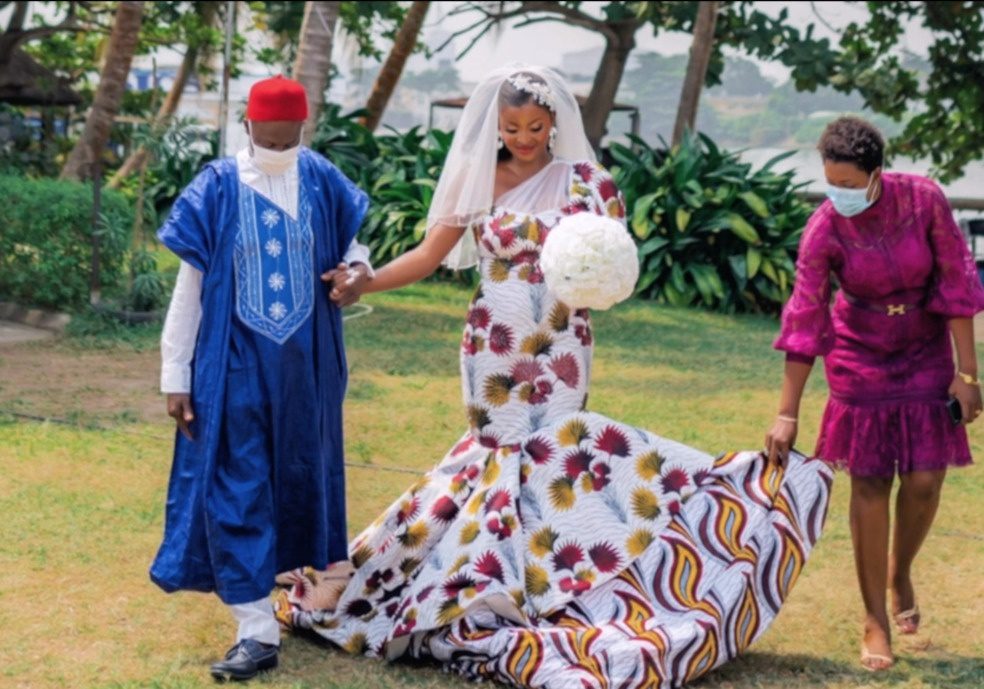 Nigerian fashion designer satisfies her desire wears an Ankara gown on her wedding day   9News Nigeria