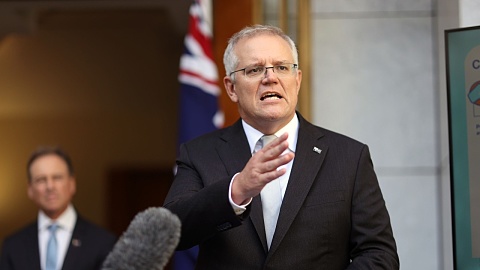 Australian Prime Minister, Scott Morrison addressing the press in Canberra