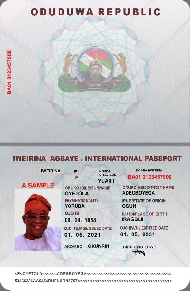 Oduduwa Republic Model Passport