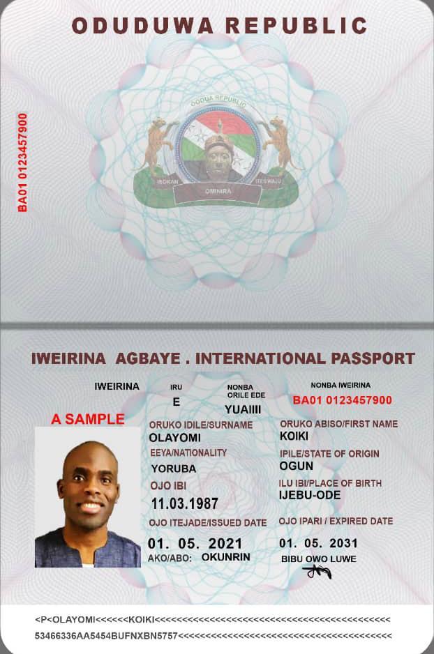 Oduduwa Republic Model Passport 11