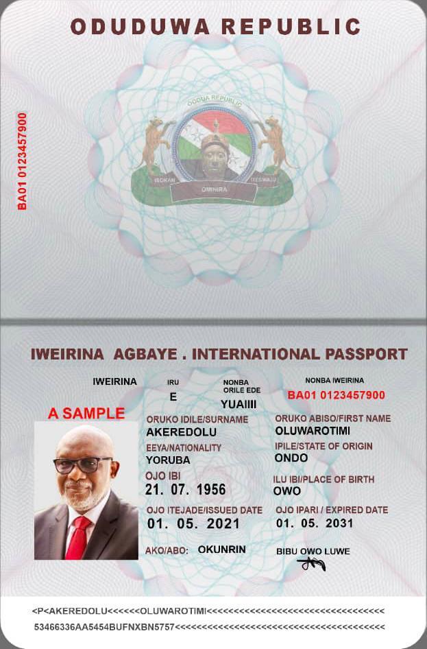 Oduduwa Republic Model Passport 12