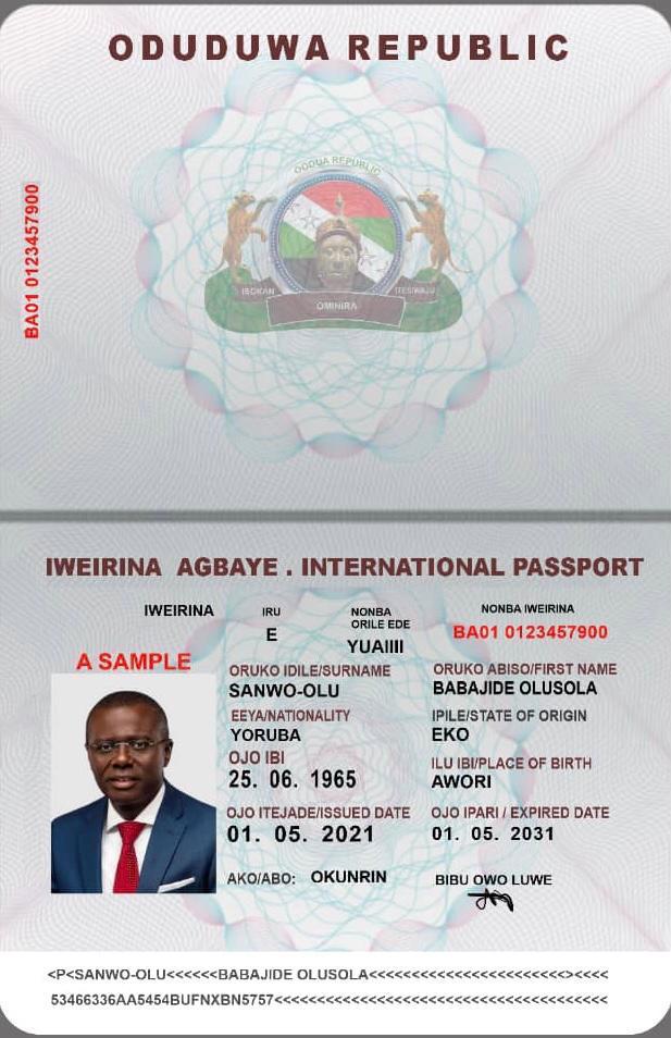 Oduduwa Republic Model Passport 13
