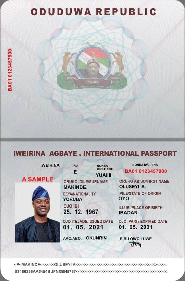 Oduduwa Republic Model Passport 3