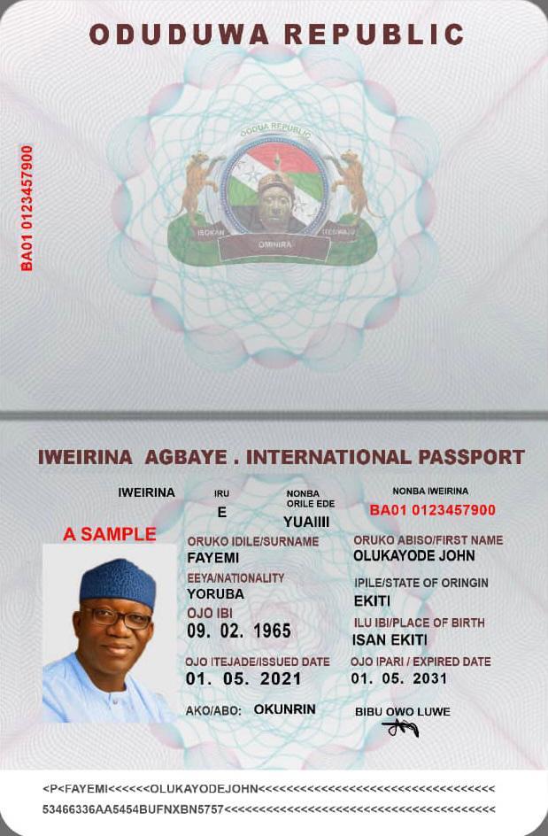 Oduduwa Republic Model Passport 4