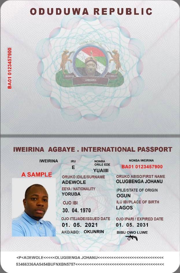 Oduduwa Republic Model Passport 5