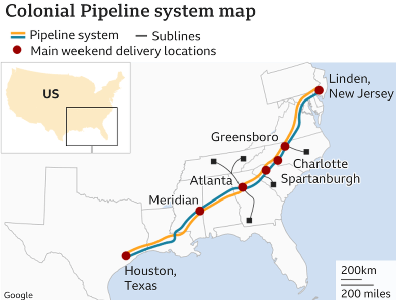 image captionColonial Pipeline says it was hacked on Friday, 7 May